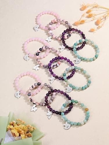 BOPREINA Personalized Puzzle Piece Bracelet Set 2/3/4 Pcs for Family Lover Best Friend 8mm Natural Stone Beads Healing Crystals Stretch Bracelet BFF Matching Heart Pendant Friendship Jewelry thumbnail 3