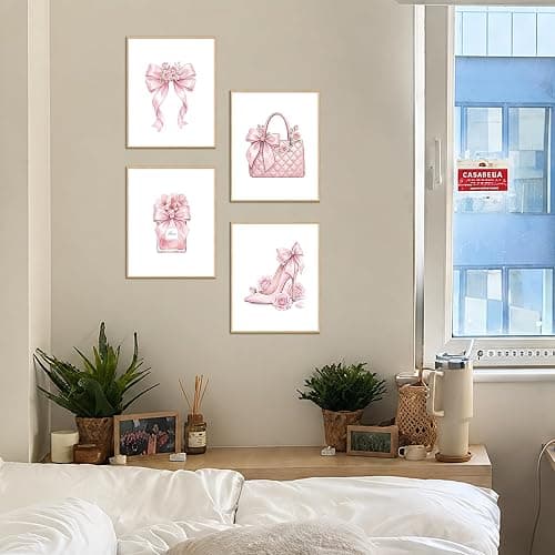 GMCDFHRQ Pink Glam Wall Decor Coquette Aesthetic Posters, Cute Pink Wall Art for Girls Room, Bedroom, Home Decor Gift, 8x10 Inch Set of 4 Unframed Prints.(062) thumbnail 3