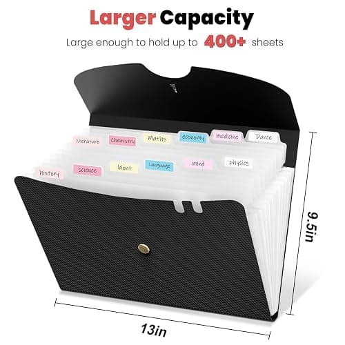 Sooez Expanding File Folder, 13 Pocket Accordion File Organizer, Monthly Expandable File Folder for Documents with Labels, Portable Bill Receipt Organizer for School Office Supplies, Letter A4 Size thumbnail 2
