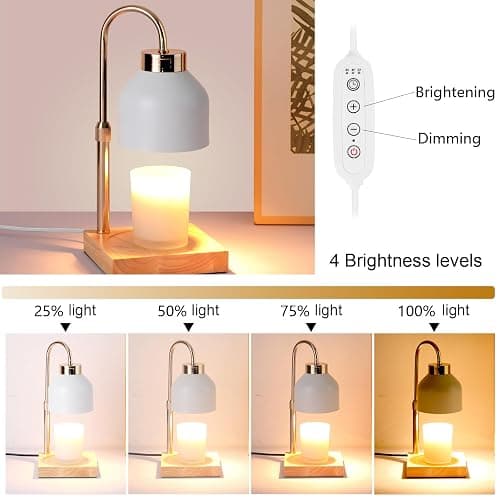 Candle Warmer Lamp with Timer, Electric Candle Lamp Warmer with Dimmer Adjustable Height House Warming Gifts New Home Bedroom Decor Dimmable Wax Melt Warmer with 2 Bulbs Mothers Day Gifts (White) thumbnail 3
