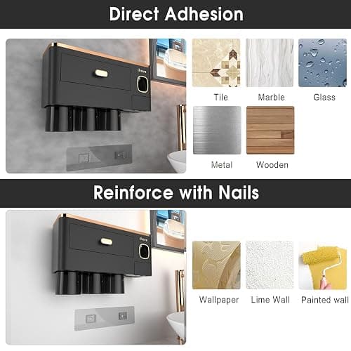 iHave Toothbrush Holders for Bathrooms - Upgrade Wall Mounted Toothbrush Holder with Toothpaste Dispenser - 3 Cups, Large Capacity Tray - Bathroom Accessories & Bathroom Storage thumbnail 5