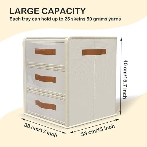 Temlum Yarn Storage Organizer with 3 Stackable Trays & Adjustable Dividers | Yarn Storage Container for Yarns, Crochet Hooks, Knitting Needles, Crochet Accessories thumbnail 2