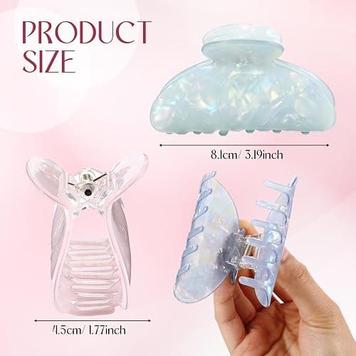 Yuxung 16 Pcs Large Acrylic Hair Claw Clips Bulk for Women Christmas Birthday Gift Fashion French Style Cute Hair Accessories Non-slip Hold Claw Clip for Thick Thin (3.19 Inch,Mermaid Princess Color) thumbnail 2