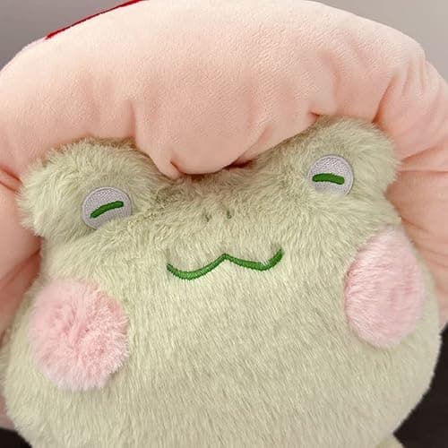 Enivtfz Frog Plush Toys, 10" Cute Frog with Red Mushroom Hat Stuffed Animals, Kawaii Plushies Gift for Kids Girls Adults Valentines Birthdays Gift（Light Green Red hat, 10inch thumbnail 3