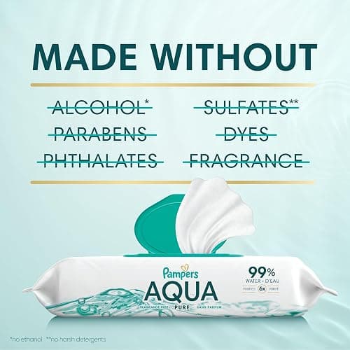 Pampers Baby Wipes Aqua Pure, 99% water-based wipes, Hypoallergenic and Unscented Baby Wipes, 672 Wipes Total (12 Flip-Top Packs) thumbnail 4