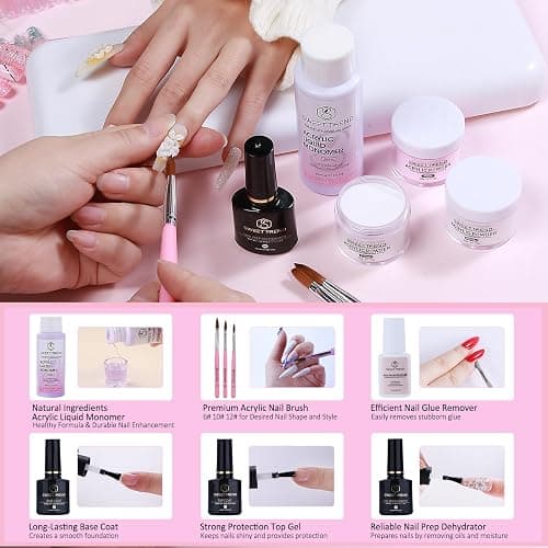 Acrylic Nail Kit with Drill: 20g Clear White Pink Acrylic Powder and Liquid Beginners Set - Professional Brushes Nail Tips Nail Supplies - Full Tools Extensions Starter for Women Home & Salon thumbnail 6
