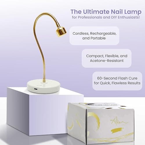 ALLKEM Flash Cure UV Light - Gooseneck Led Nail Lamp for Gel Polish - Professional & Home Use Nail Light & Dryer - Wireless, Cordless & Rechargeable Curing Lamp (3W - Gold) thumbnail 3