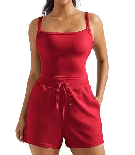 OMKAGI Women 2 Piece Outfits Sleeveless Tank Top Sweat Shorts Set with Pockets Vacation Sets - Image 1