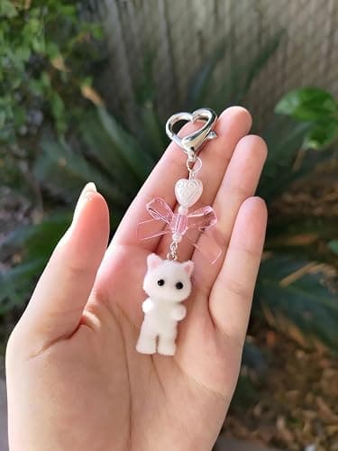 Agromusk Cute Kitty Keychain, Fuzzy Cat Decor Gifts, Y2K Heart Bow Pendent Women Girls Kawaii Cat Bag Charm thumbnail 2