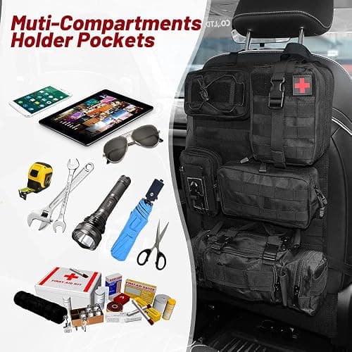 Universal Tactical Vehicle Back Seat Organizer with 5 Molle Pouch Molle Pouches Truck Seat Organizer Tactical Gear for Car Truck Ford Jeep Vehicle thumbnail 4