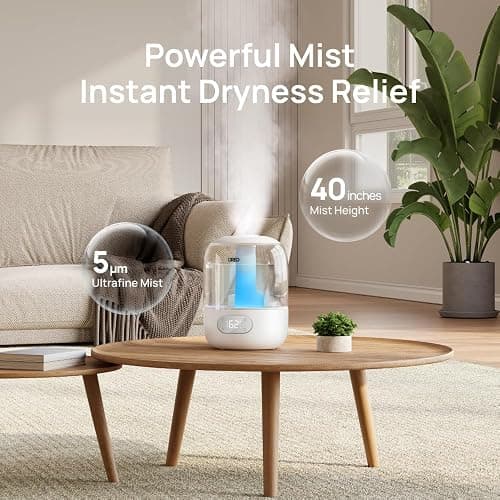 DREO 3L Humidifiers for Bedroom, 30H Runtime, 26 dB Quiet, New Edition | Easy to Refill & Clean, Precise Humidity Control, Night light, Cool Mist Air Humidifier for Large Room, Baby Nursery thumbnail 5