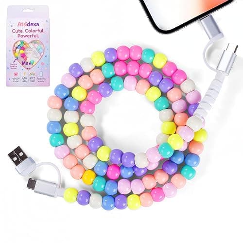 Atsidexa 4-in-1 Beaded Charging Cable, Metal Design, Nicely Packed, 60W Fast Charging, MFi Certified, Cute Colorful Cable, Gift for Girls, Compatible with iPhone, iPad, AirPods, Galaxy, and More - Image 1
