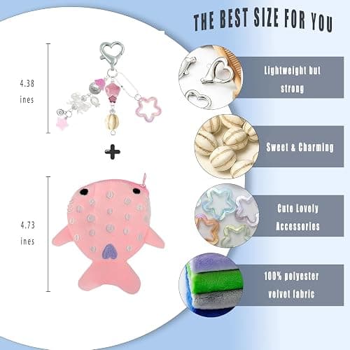 Whale Shark Coin Purse Keychain,Cute Plush Change Purse with Zipper Keychain,Kawaii Handmade Coin Pouches for Women thumbnail 5