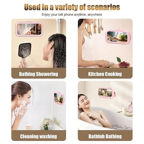 360° Rotatable Retractable Adjustable Shower Phone Case Holder,Anti-fog HD & sensitive screen ,Wall Mounted Phone Holder for Bathroom Mirror Bathtub Kitchen,Shower Accessories for 4-7" Phones (pink) thumbnail 7