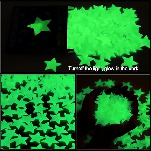 AM AMAONM 100 Pcs Yellow Glow in The Dark Luminous Stars Fluorescent Noctilucent Plastic Wall Stickers Murals Decals for Home Art Decor Ceiling Wall Decorate Kids Babys Bedroom Room Decorations - Yellow thumbnail 3