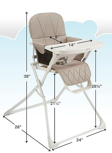 Primo PopUp Folding High Chair for Baby Age 6 to 36 Months - Taupe Folding Beach Style High Chair with Removable Dishwasher Safe Tray, 3pt Safety Harness, Leatherette Seat - Space Saving Design thumbnail 3