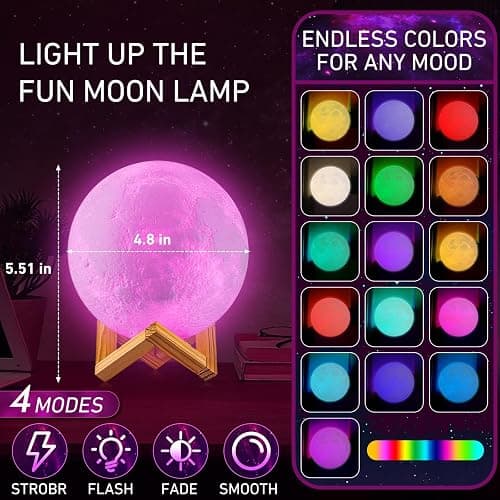 LOGROTATE Moon Lamp, 16 Colors LED Night Light for Kids 3D Printing Moon Light with Stand& Remote/Touch Control & Timing, Moon Light Lamp for Kid Friend Birthday Gifts, Room Decor (Diameter 4.8 INCH) thumbnail 3