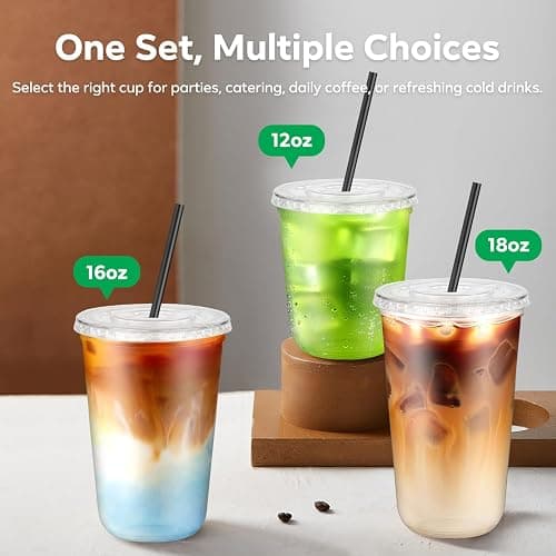 50PCS 16 oz Round Bottom Plastic Cups with Lids and Black Straws, Clear To Go Iced Coffee Smoothie Juice Cups, Disposable Cold Drink Bubble Tea Party Cups for Catering, Christmas, Birthdays, Takeout thumbnail 7