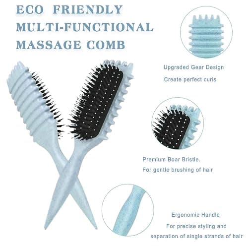 Lockenbürste & Curly Hair Brush für Lockiges Haar - Verbessert den Sprung der Locken, Reduziert Frizz bei welligem und curly Haar - Ergonomisches Design für alle Haartexturen (Blau) thumbnail 2