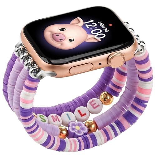 sylacor Beaded Bracelets Compatible with Kids Apple Watch Band 38mm 40mm 41mm 42mm 44mm 45mm 46mm 49mm, Cute Stretchy Strap for iWatch Series 10 9 8 7 6 5 4 3 SE SE2 for Girls Boys and Small Wrists - Image 1