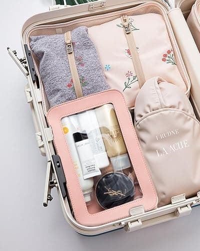 LETGO Clear Makeup Bags, TSA Approved Toiletry Bag with Zipper, Makeup Organizer for Carry-on Travel Essentials, Car Accessories Organizers Storage for Women Men (Clear-Pink) thumbnail 8