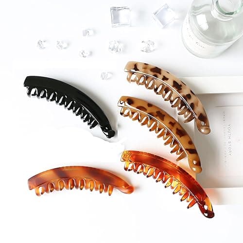 Banana Hair Clips and Clinchers - Fishtail Ponytail Holders, Thick/Fine Hair Combs, Banana Clips and Barrettes for Girls (5 Pcs) thumbnail 2
