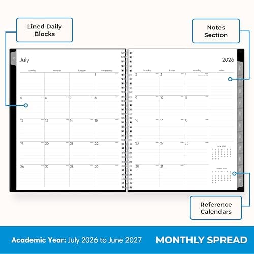 Blue Sky 2026-2027 Weekly and Monthly Academic Year Planner Calendar, July 2026 - June 2027, 7" x 9", Flexible Cover, Wirebound, Laminated Tabs, Enterprise thumbnail 2