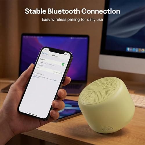 Bobtot Portable Bluetooth Speakers with Strap Easy to Carry Mini Speaker | Wireless Waterproof with Loud Stereo Sound, 20 Hours Playtime, Rechargeable Battery, Built-In Microphone, Beige thumbnail 3