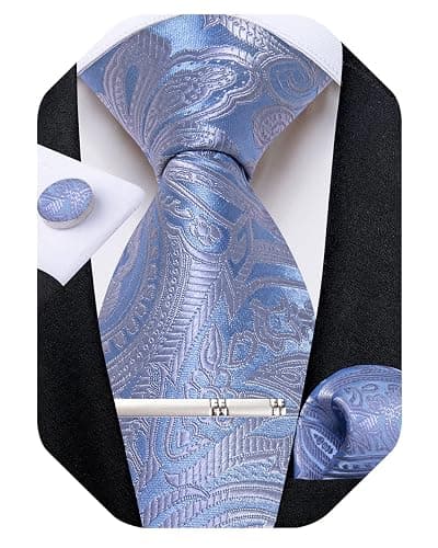 DiBanGu Silk Floral Ties for Men Woven Paisley Necktie and Tie Clip Handkerchief Cufflinks Set for Party Wedding - Image 1