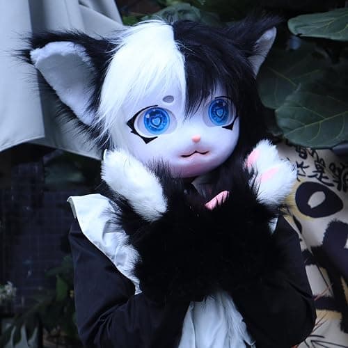 hbbhml Animal Cat Head Mask Fursuit Cute Plush Anime Masks for Halloween Masquerade Cosplay Costume Accessory thumbnail 7