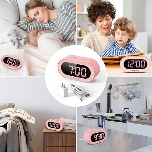 REACHER Pink Girls Alarm Clock for Kids Bedroom, Dimmable LED Digital Display, Outlet Powered, Adjustable Volume, Simple to Use, Snooze, Small Size for Bedside, Desk, Toddler thumbnail 7
