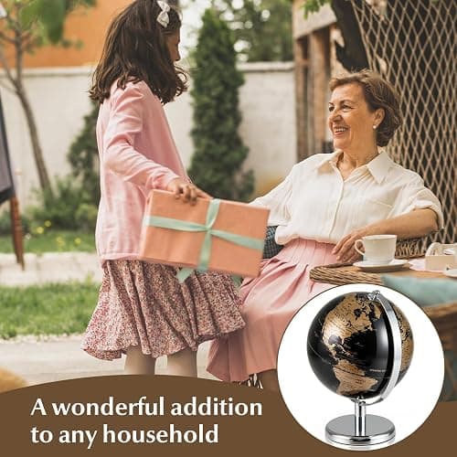 Toolsempire 8" World Globe, Black Earth Globe with Gold Accents, Metal Stand, Non-slip Base & Time Zone, Decorative Tabletop Desk Globes for Classroom, Office & Home thumbnail 7