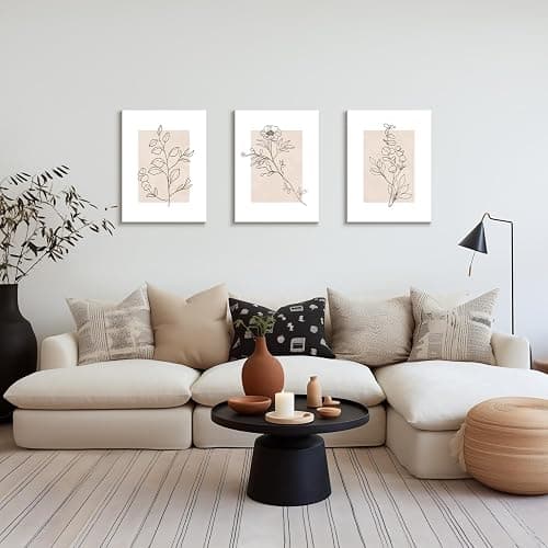 Dazzlewall 3Pcs Framed Beige Botanical Wall Art Decor, Abstract Minimalist Flower Wall Poster for Bedroom Living Room Decor 12x16 in thumbnail 3