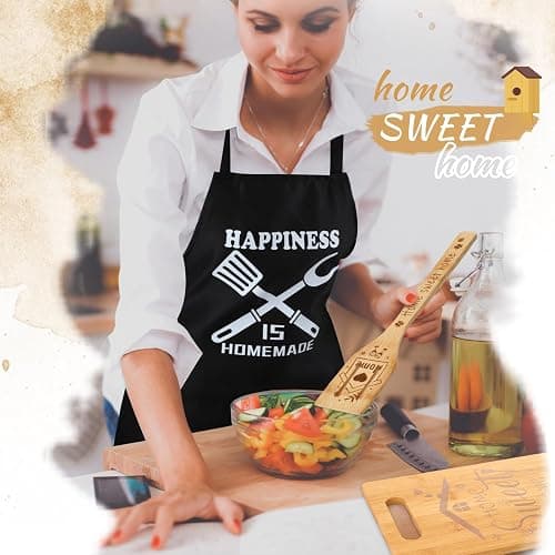 Patelai 17 Pcs House Warming Gifts New Home, Housewarming Gift Basket for New Homeowner Sweet Couples Home Supplies Include Apron Bamboo Spoons Cutting Board Gloves Cards with Black Present Box thumbnail 5