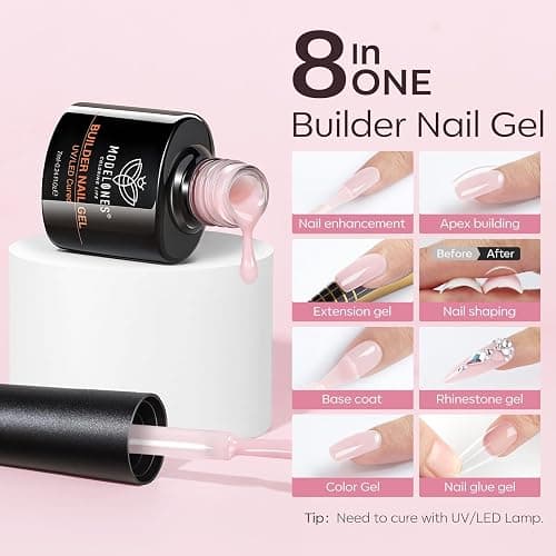 modelones Gel Polish Builder Nail Set, Builder Base Colors Jelly Nude Pink Hard Strengthener Rubber Gel Polish 8-in-One Extension LED Nail Lamp Cured 6 Colors thumbnail 5