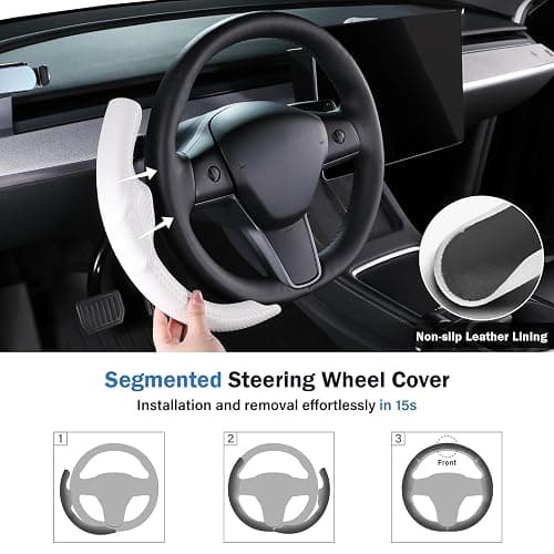 Steering Wheel Cover for Tesla Model 3 (2017-2023) / Model Y (2020-2024),Anti-Slip,Comfortable Grip, Breathable,Customized for Tesla Model 3/Y Accessories,Matte White thumbnail 6