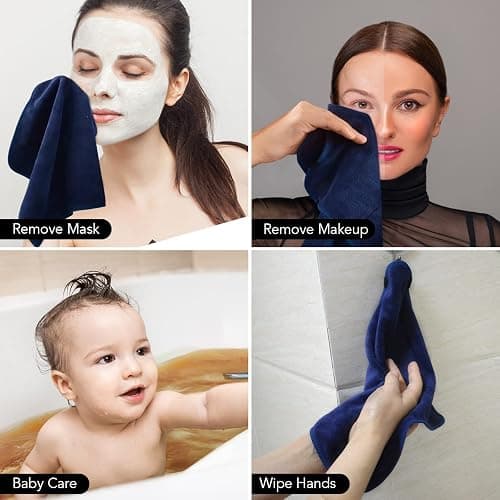 SINLAND Microfiber Facial Cloths Fast Drying Washcloth 12inch x 12inch (6pack, Navy Blue) thumbnail 8