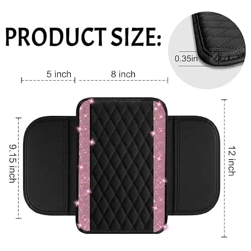 NBTEPEM Bling Car Center Console Cover, Leather Car Arm Rest Cover Cushion with 2 Storage Bags, Universal Automotive Armrest Protector Storage Box, Bling Accessories Interior for Most Vehicles (Pink) thumbnail 3