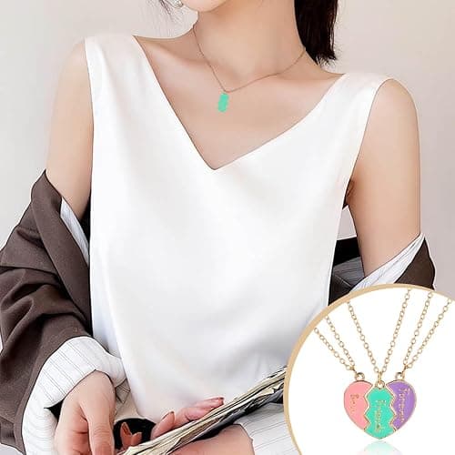 Azushwer Friendship Necklace for 3 Girls, Heart Openwork Sticking Magnetic Best Friend Necklace Pendant for Women Friendship Jewellery Gift, Multicoloured, Best Friend Forever Gift thumbnail 4