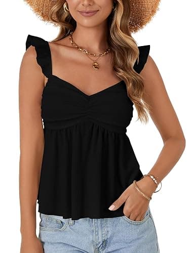 LYANER Women's Peplum Tops Summer Tank Camisole Tops Dressy Casual Ruffle Strap Sleeveless Babydoll Tank Top - Image 1