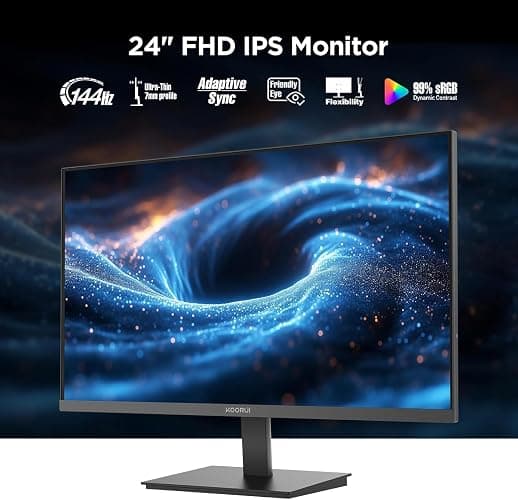 KOORUI 24 Inch Gaming Monitor 144Hz Full HD 1920 x 1080p IPS Ultra-Slim Display with HDMI VGA, Adaptive Sync, 99% SRGB, VESA 100x100mm, Eye Care, Tilt, Black, E2411K thumbnail 4