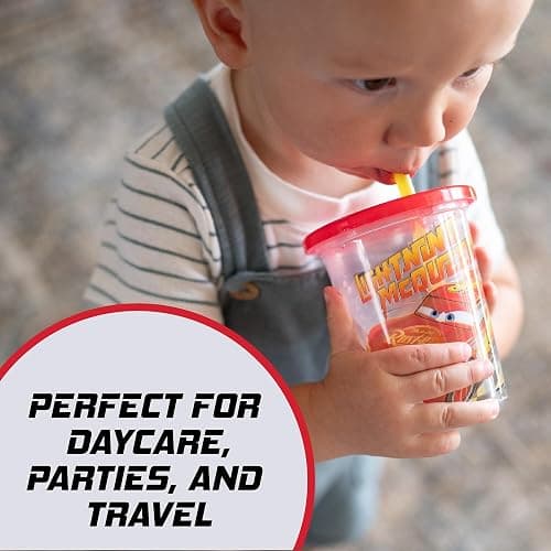 The First Years Cars Take & Toss Toddler Straw Cups Party Pack - Spill Proof Toddler Sippy Cups with Snap-On Lids and Straws - Kids Party Supplies - 10 Oz - 10 Count thumbnail 5