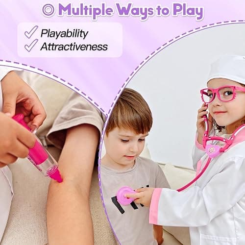 Phobby Doctor Kit for Toddlers Aged 3 4 5, Medical Pretend Play Set for Kids with Bag and Costume, Doctor Cart Toy for Girls Boys Birthday Gift (Pink) thumbnail 6