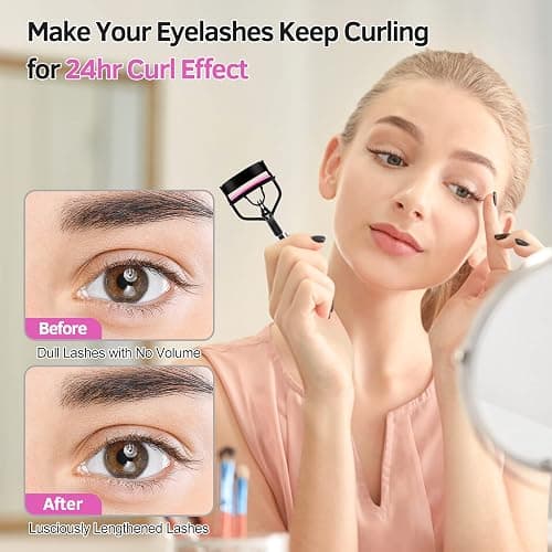 Eyelash Curlers Kit for Women w Lash Curler, Eyelash Comb Seperator, 3 in1 Mascara Brushes, Eyelash Extension Tweezers, Foldable Eyebrow Brush and Comb, 10 Silicone Refills Pads for Natural Eyelashes - EC-02 Kit thumbnail 2