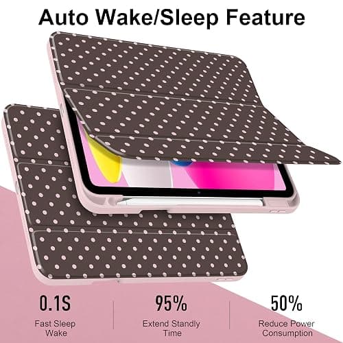 TWOLSKOO for iPad 11th & 10th Gen Case with Pencil Holder, Trifold Stand, Auto Sleep/Wake, Clear Acrylic Back with TPU Bumper, for iPad 11-inch (2025, A16 Chip) & 10.9-inch (2022), Chocolate Polka Dot thumbnail 3