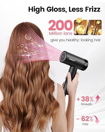 Dekuri Hair Dryer, 110,000 RPM High-Speed Fast Drying Blow Dryer, 500 Million Ionic Lightweight Hairdryer with Diffuser, Magnetic Nozzle, 4 Temps & 3 Speeds, Low Noise for Women & Men (Black) thumbnail 3