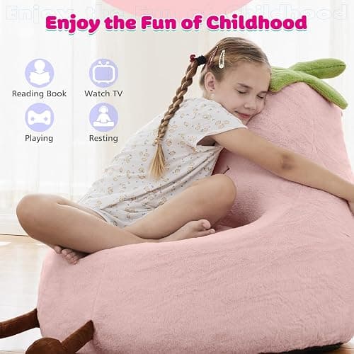 DUMOS Kids Bean Bag Chair, Stuffed Toddler Couch with Faux Rabbit Fur Cover for Teens & Kids, Comfy Lazy Sofa Chair for Reader, Living Room, Bedroom, Aged 4-12 Years, 31 Inch, Pink thumbnail 7