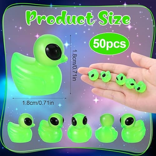 GGSTDDUP 50 Pcs Mini Alien Duck Glow in The Dark Mini Alien Figures Green Resin Ducks Tiny Aliens Ducks Miniature Figurines for Party Favors Garden Patio Yard Landscape Lawn Dashboard Collectible thumbnail 2