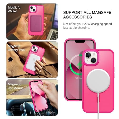 BENTOBEN Magnetic for iPhone 13 Case & iPhone 14 Case [Compatible with Magsafe] Translucent Matte Phone Case iPhone 13/14 Slim Thin Shockproof Women Men Protective Cover Cases, Hot Pink thumbnail 2