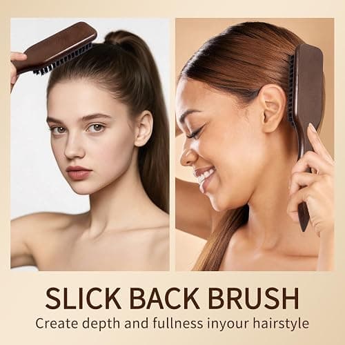 Boar Bristle Slick Back Hair Brush – Wooden Handle Styling Comb for Men & Women – Smooth, Polish and Lay Hair Flat to Create Sleek Frizz-Free Hairstyles Perfect for Pompadour and Low Ponytail (Brown) thumbnail 2